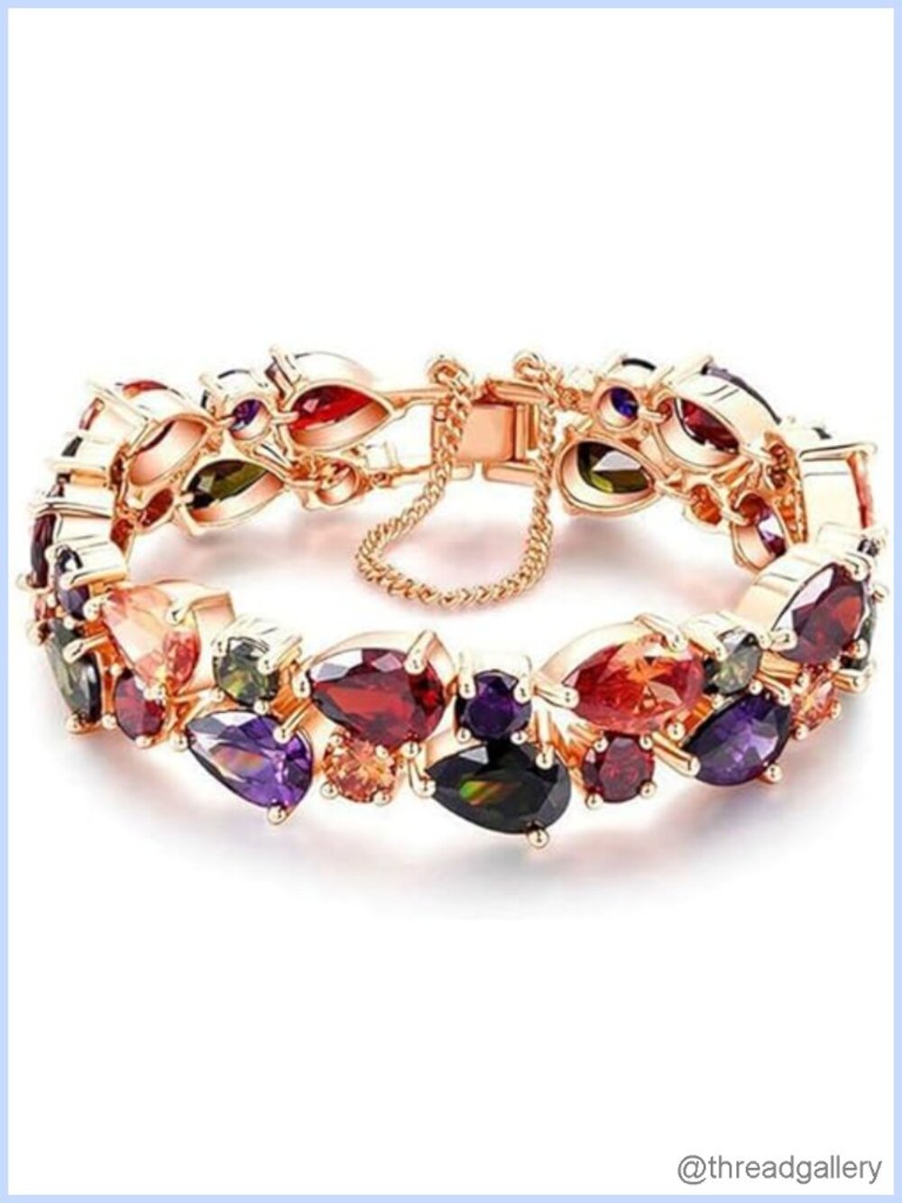 14K Rose Gold Plated Tennis Bracelet Multicolor Cubic Zirconia Women 8 Inch